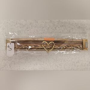 Gold and Tan Heart Bracelet